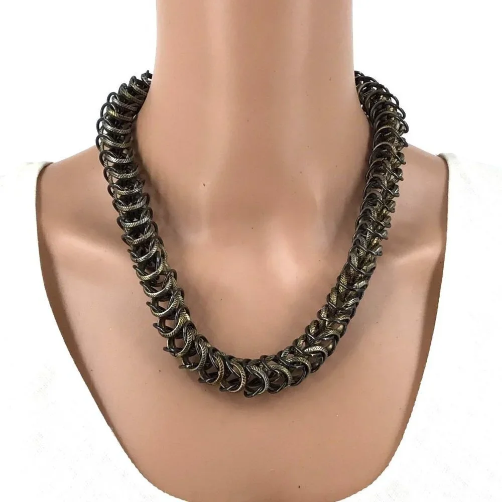 Natasha Couture Necklace Interwoven Metal Spine Like Style Adjustable Length